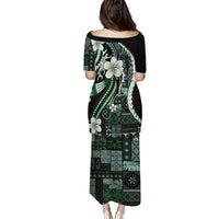 Samoa Siapo Tribal Pattern Puletasi Forest Green Polynesian Plumeria Tapa Motif