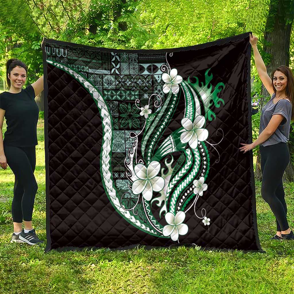 Samoa Siapo Tribal Pattern Quilt Forest Green Polynesian Plumeria Tapa Motif