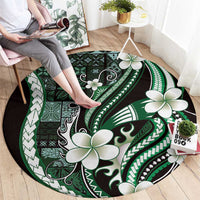Samoa Siapo Tribal Pattern Round Carpet Forest Green Polynesian Plumeria Tapa Motif