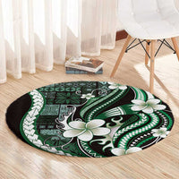 Samoa Siapo Tribal Pattern Round Carpet Forest Green Polynesian Plumeria Tapa Motif