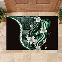 Samoa Siapo Tribal Pattern Rubber Doormat Forest Green Polynesian Plumeria Tapa Motif