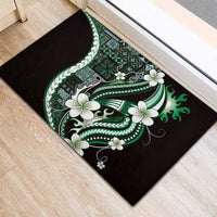 Samoa Siapo Tribal Pattern Rubber Doormat Forest Green Polynesian Plumeria Tapa Motif