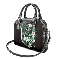 Samoa Siapo Tribal Pattern Shoulder Handbag Forest Green Polynesian Plumeria Tapa Motif