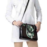 Samoa Siapo Tribal Pattern Shoulder Handbag Forest Green Polynesian Plumeria Tapa Motif