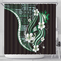 Samoa Siapo Tribal Pattern Shower Curtain Forest Green Polynesian Plumeria Tapa Motif