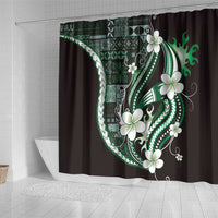 Samoa Siapo Tribal Pattern Shower Curtain Forest Green Polynesian Plumeria Tapa Motif
