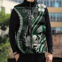 Samoa Siapo Tribal Pattern Sleeveless Puffer Jacket Forest Green Polynesian Plumeria Tapa Motif