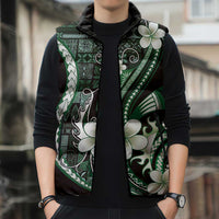 Samoa Siapo Tribal Pattern Sleeveless Puffer Jacket Forest Green Polynesian Plumeria Tapa Motif