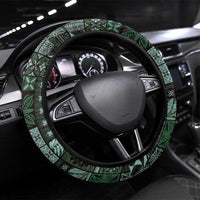 Samoa Siapo Tribal Pattern Steering Wheel Cover Forest Green Polynesian Plumeria Tapa Motif LT9 Universal Fit Green - Polynesian Pride