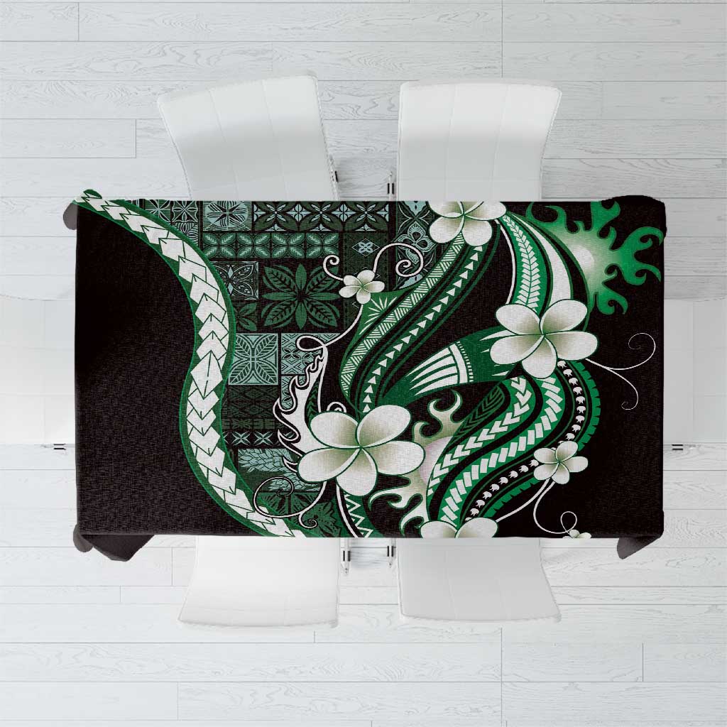 Samoa Siapo Tribal Pattern Tablecloth Forest Green Polynesian Plumeria Tapa Motif
