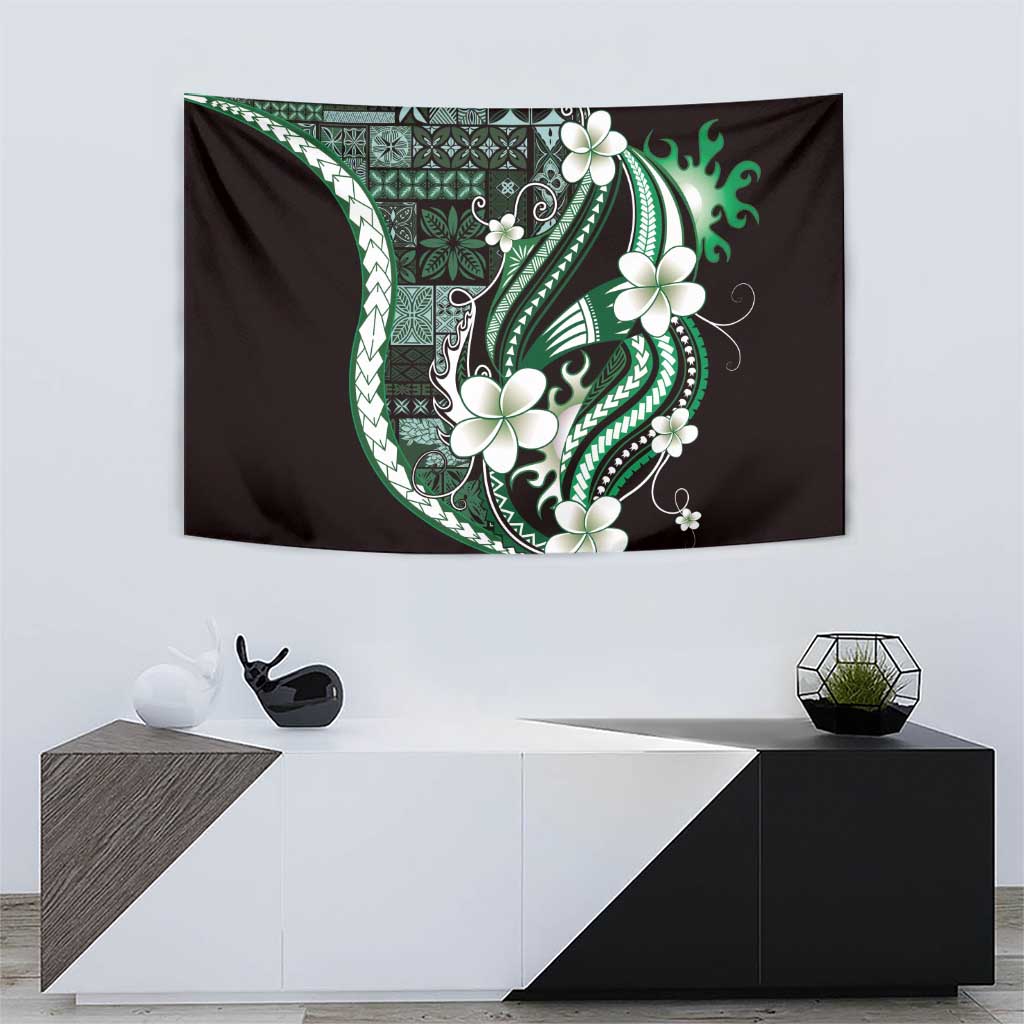 Samoa Siapo Tribal Pattern Tapestry Forest Green Polynesian Plumeria Tapa Motif