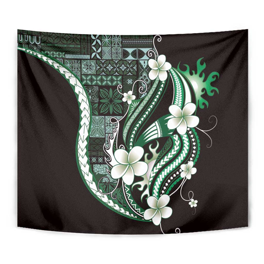 Samoa Siapo Tribal Pattern Tapestry Forest Green Polynesian Plumeria Tapa Motif