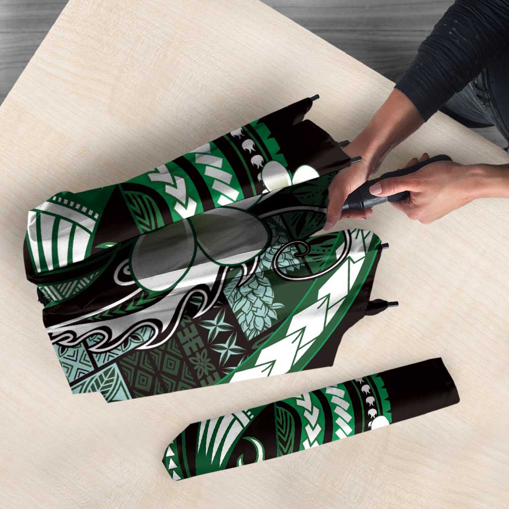 Samoa Siapo Tribal Pattern Umbrella Forest Green Polynesian Plumeria Tapa Motif