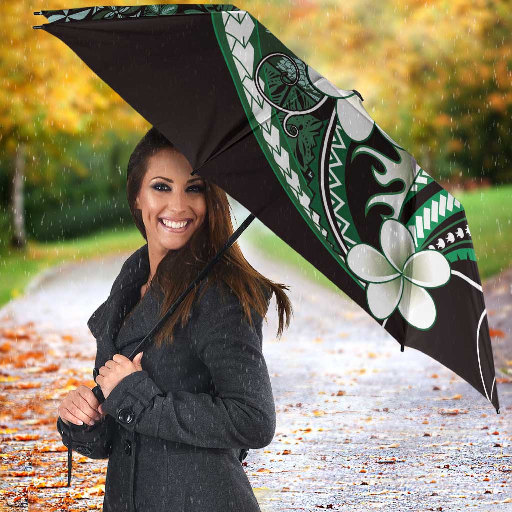 Samoa Siapo Tribal Pattern Umbrella Forest Green Polynesian Plumeria Tapa Motif