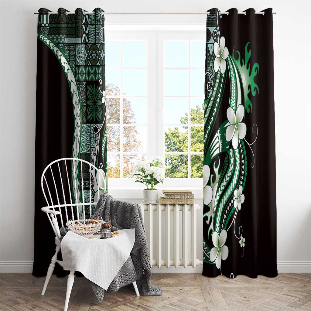 Samoa Siapo Tribal Pattern Window Curtain Forest Green Polynesian Plumeria Tapa Motif