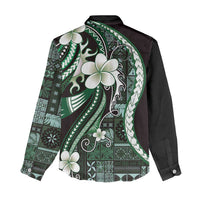 Samoa Siapo Tribal Pattern Women Casual Shirt Forest Green Polynesian Plumeria Tapa Motif
