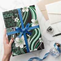 Samoa Siapo Tribal Pattern Wrapping Paper Forest Green Polynesian Plumeria Tapa Motif