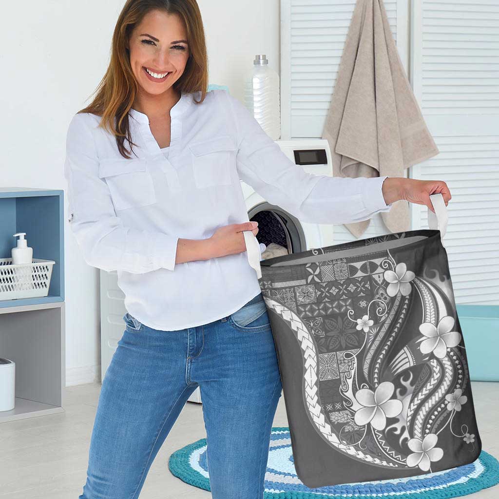 Samoa Siapo Tribal Pattern Laundry Basket Light Gray Polynesian Plumeria Tapa Motif