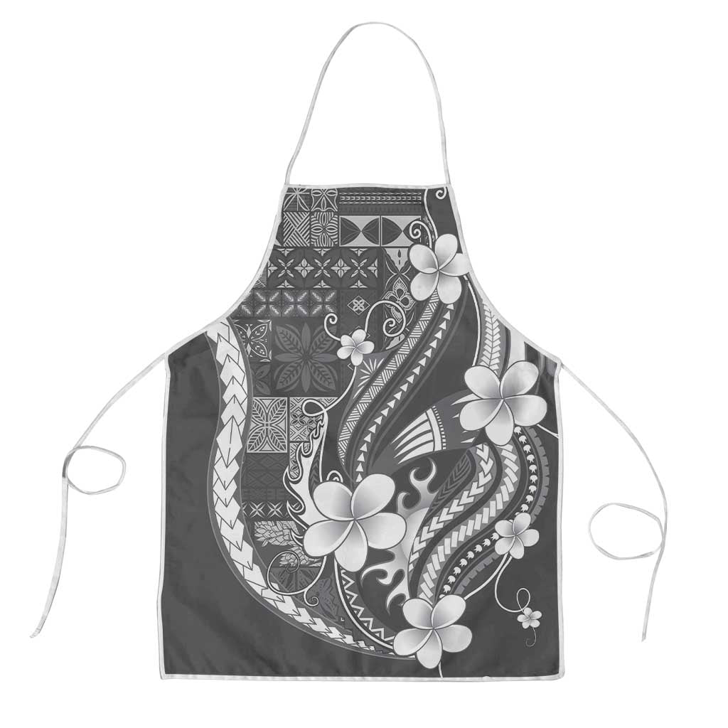 Samoa Siapo Tribal Pattern Apron Light Gray Polynesian Plumeria Tapa Motif