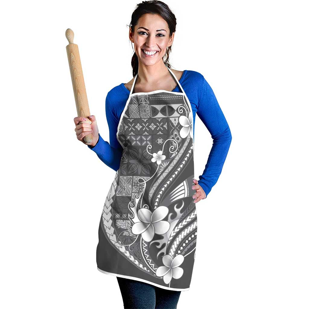 Samoa Siapo Tribal Pattern Apron Light Gray Polynesian Plumeria Tapa Motif