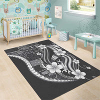 Samoa Siapo Tribal Pattern Area Rug Light Gray Polynesian Plumeria Tapa Motif