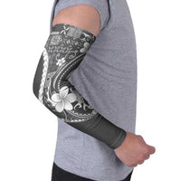 Samoa Siapo Tribal Pattern Arm Sleeves Light Gray Polynesian Plumeria Tapa Motif