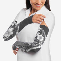 Samoa Siapo Tribal Pattern Arm Sleeves Light Gray Polynesian Plumeria Tapa Motif