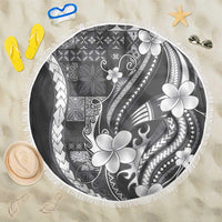 Samoa Siapo Tribal Pattern Beach Blanket Light Gray Polynesian Plumeria Tapa Motif