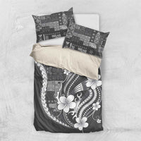 Samoa Siapo Tribal Pattern Bedding Set Light Gray Polynesian Plumeria Tapa Motif