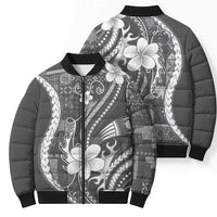 Samoa Siapo Tribal Pattern Bomber Puffer Jacket Light Gray Polynesian Plumeria Tapa Motif