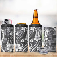 Samoa Siapo Tribal Pattern 4 in 1 Can Cooler Tumbler Light Gray Polynesian Plumeria Tapa Motif