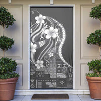 Samoa Siapo Tribal Pattern Door Cover Light Gray Polynesian Plumeria Tapa Motif
