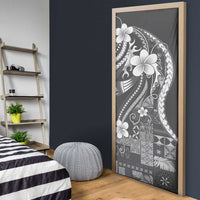 Samoa Siapo Tribal Pattern Door Cover Light Gray Polynesian Plumeria Tapa Motif