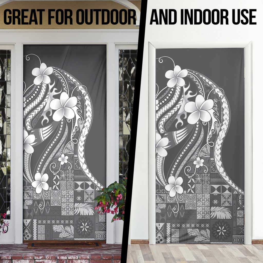 Samoa Siapo Tribal Pattern Door Cover Light Gray Polynesian Plumeria Tapa Motif