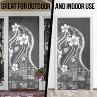 Samoa Siapo Tribal Pattern Door Cover Light Gray Polynesian Plumeria Tapa Motif