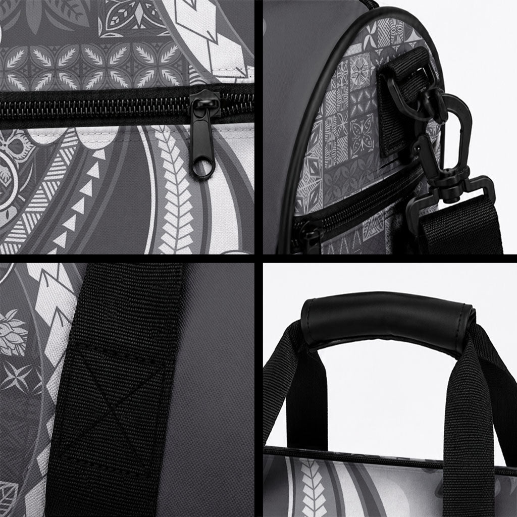 Samoa Siapo Tribal Pattern Duffle Bag Light Gray Polynesian Plumeria Tapa Motif LT9 - Polynesian Pride