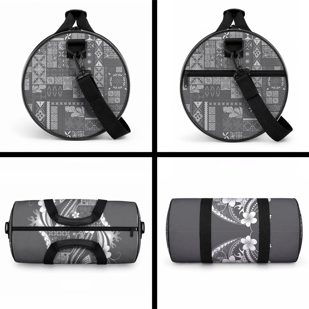 Samoa Siapo Tribal Pattern Duffle Bag Light Gray Polynesian Plumeria Tapa Motif LT9 - Polynesian Pride