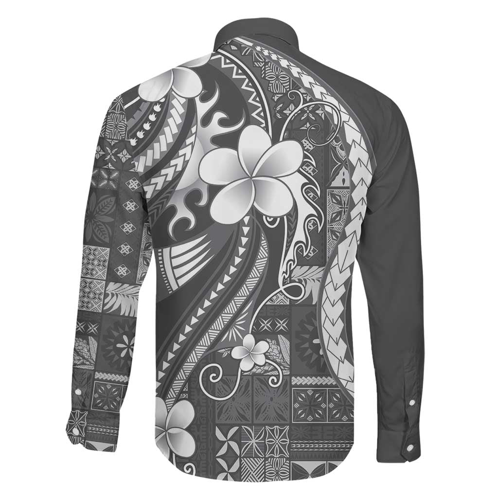 Samoa Siapo Tribal Pattern Family Matching Mermaid Dress and Hawaiian Shirt Light Gray Polynesian Plumeria Tapa Motif LT9 - Polynesian Pride