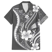 Samoa Siapo Tribal Pattern Family Matching Off Shoulder Maxi Dress and Hawaiian Shirt Light Gray Polynesian Plumeria Tapa Motif LT9 Dad's Shirt - Short Sleeve Gray - Polynesian Pride
