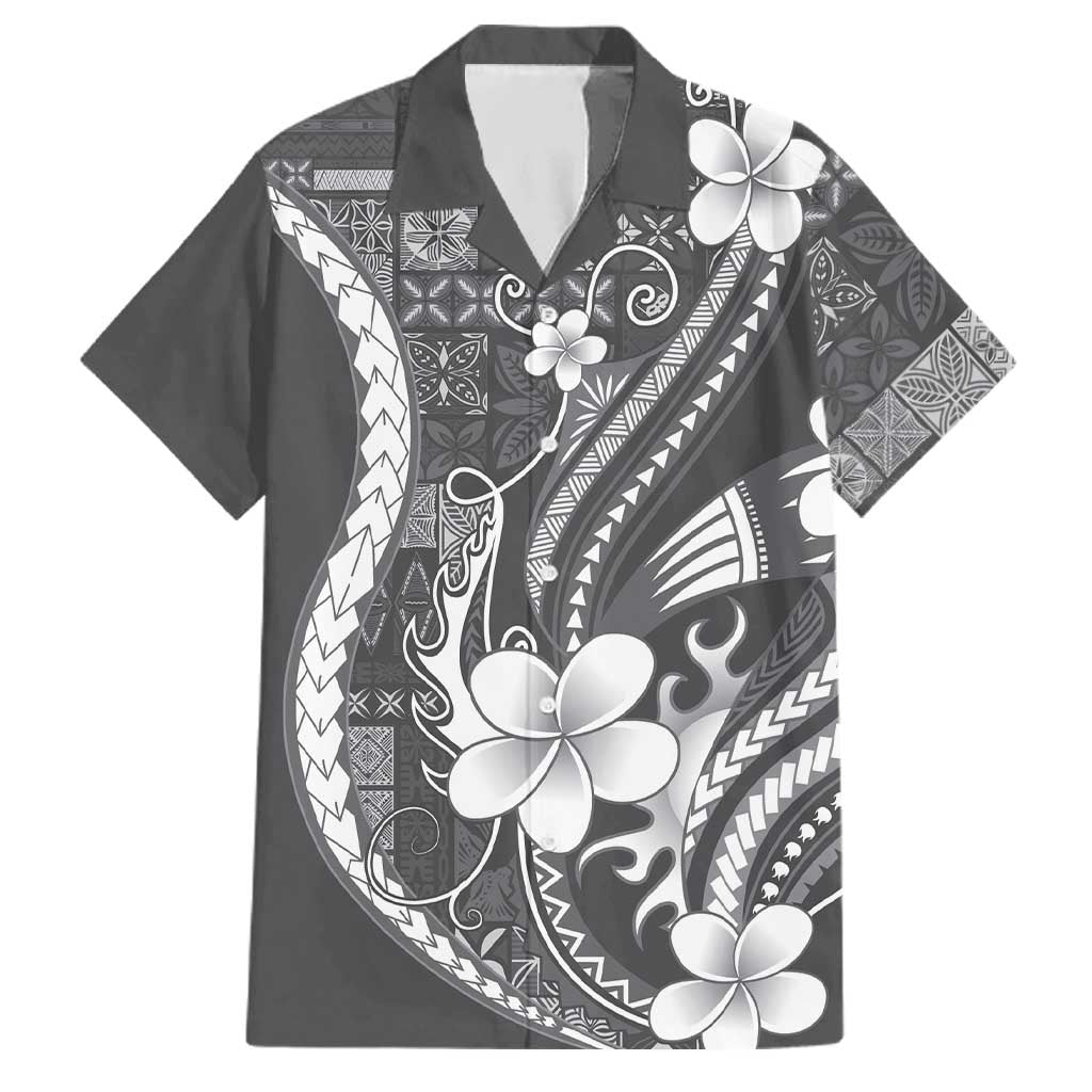 Samoa Siapo Tribal Pattern Family Matching Short Sleeve Bodycon Dress and Hawaiian Shirt Light Gray Polynesian Plumeria Tapa Motif LT9 Dad's Shirt - Short Sleeve Gray - Polynesian Pride