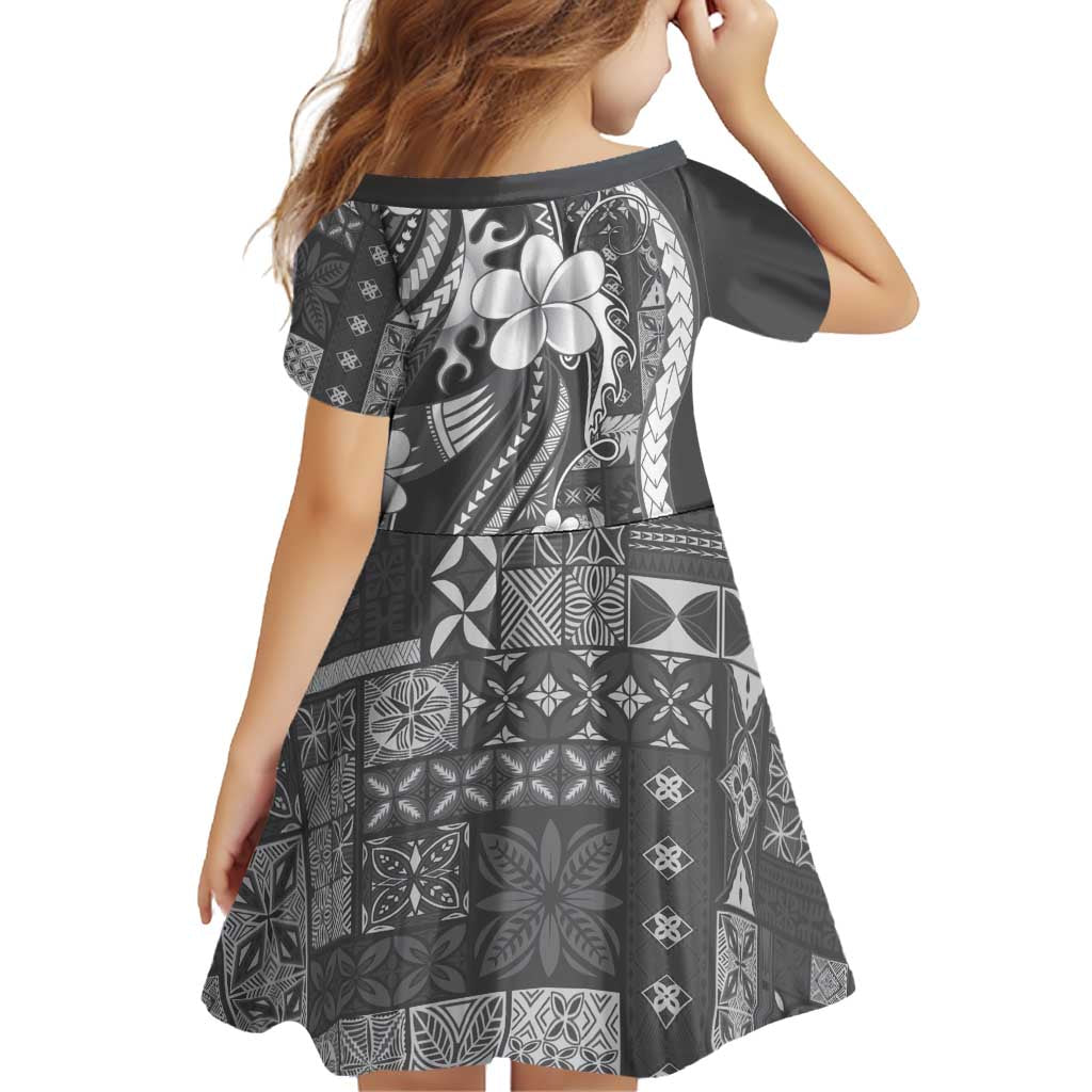 Samoa Siapo Tribal Pattern Family Matching Summer Maxi Dress and Hawaiian Shirt Light Gray Polynesian Plumeria Tapa Motif LT9 - Polynesian Pride