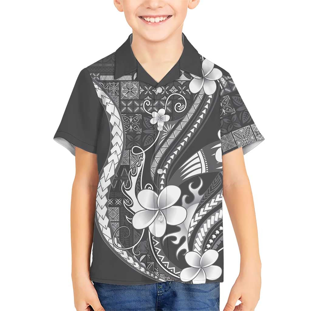 Samoa Siapo Tribal Pattern Family Matching Summer Maxi Dress and Hawaiian Shirt Light Gray Polynesian Plumeria Tapa Motif LT9 Son's Shirt Gray - Polynesian Pride