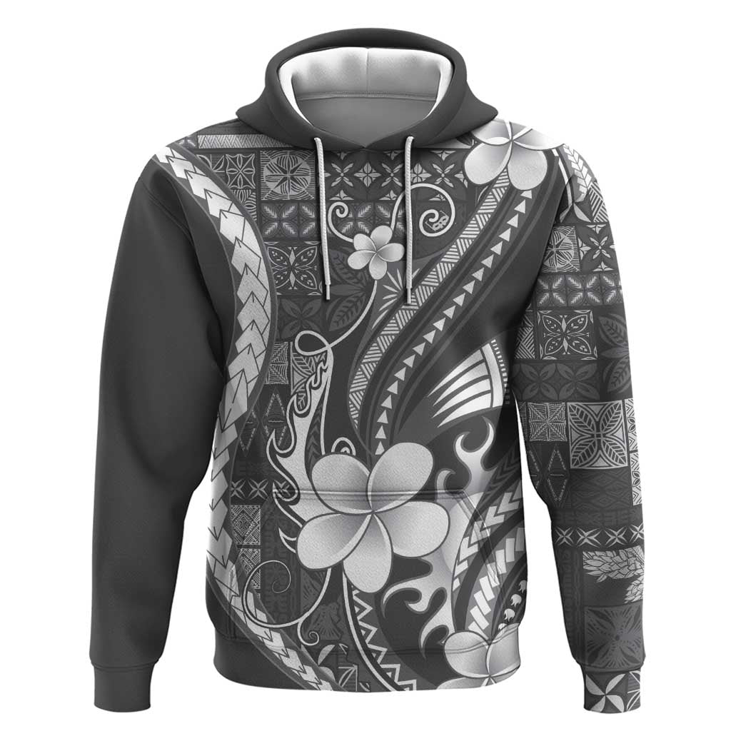 Samoa Siapo Tribal Pattern Hoodie Light Gray Polynesian Plumeria Tapa Motif LT9 Pullover Hoodie Gray - Polynesian Pride