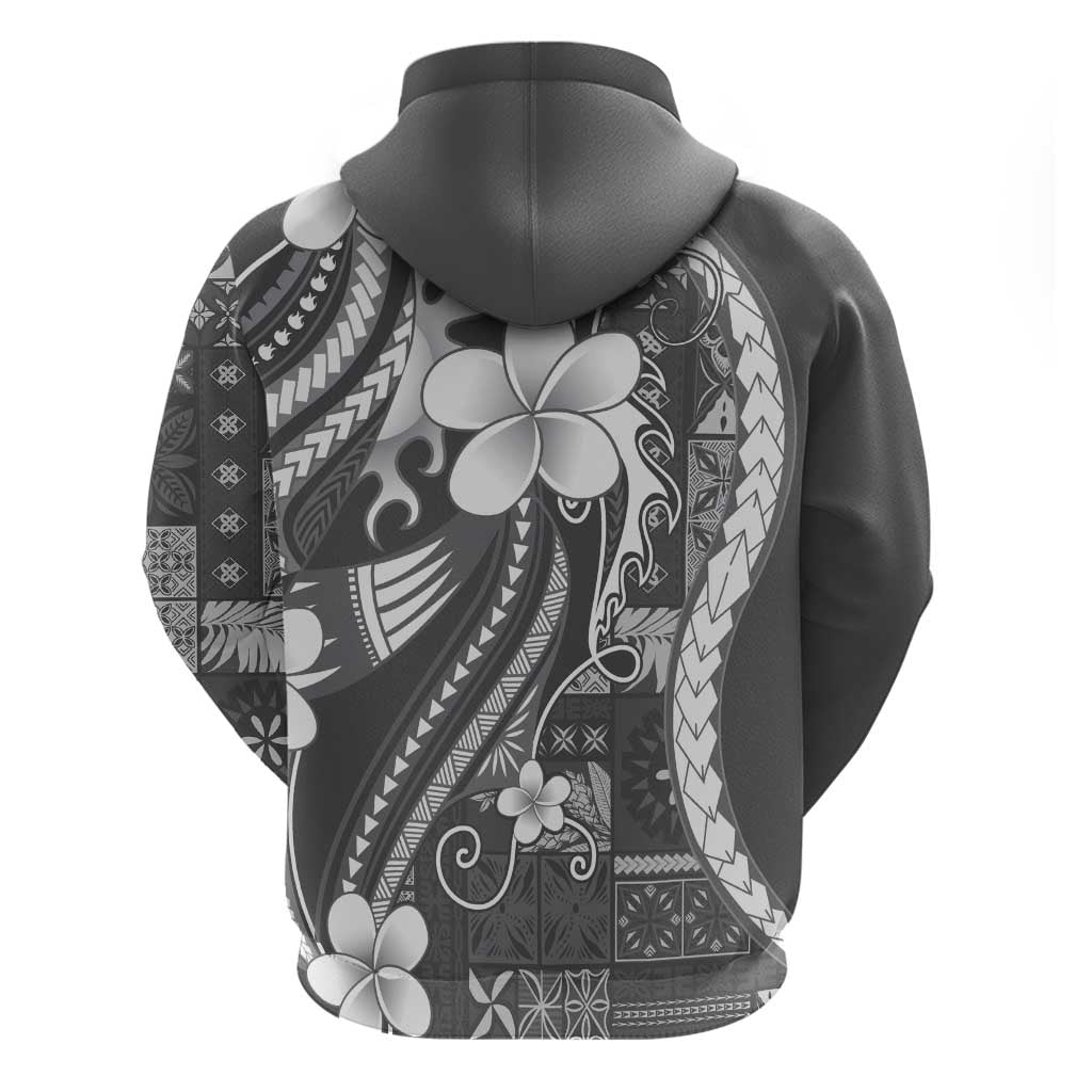 Samoa Siapo Tribal Pattern Hoodie Light Gray Polynesian Plumeria Tapa Motif LT9 - Polynesian Pride