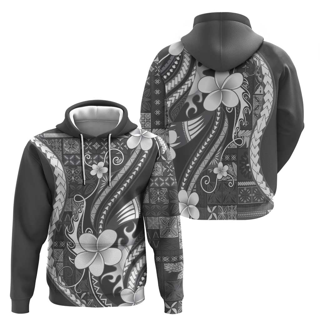 Samoa Siapo Tribal Pattern Hoodie Light Gray Polynesian Plumeria Tapa Motif LT9 - Polynesian Pride