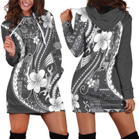 Samoa Siapo Tribal Pattern Hoodie Dress Light Gray Polynesian Plumeria Tapa Motif