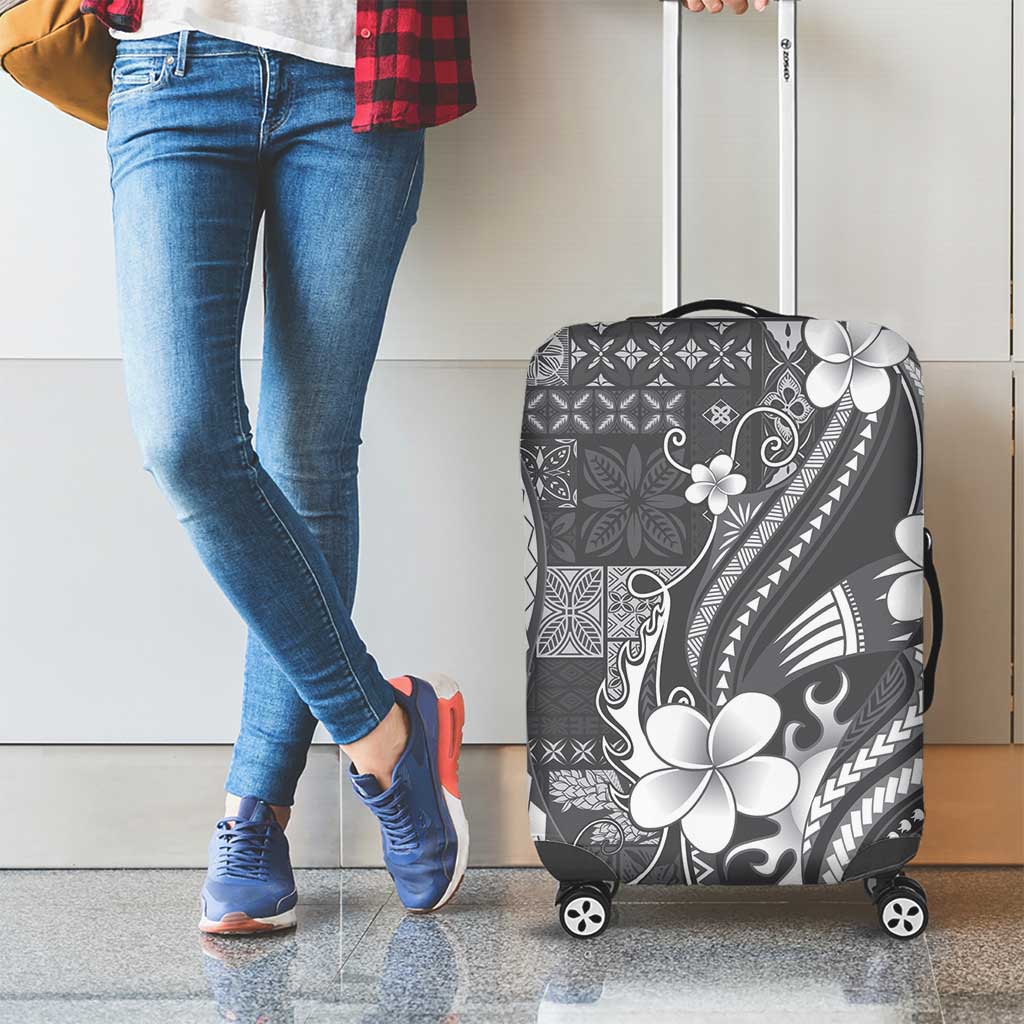 Samoa Siapo Tribal Pattern Luggage Cover Light Gray Polynesian Plumeria Tapa Motif