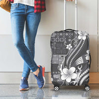 Samoa Siapo Tribal Pattern Luggage Cover Light Gray Polynesian Plumeria Tapa Motif