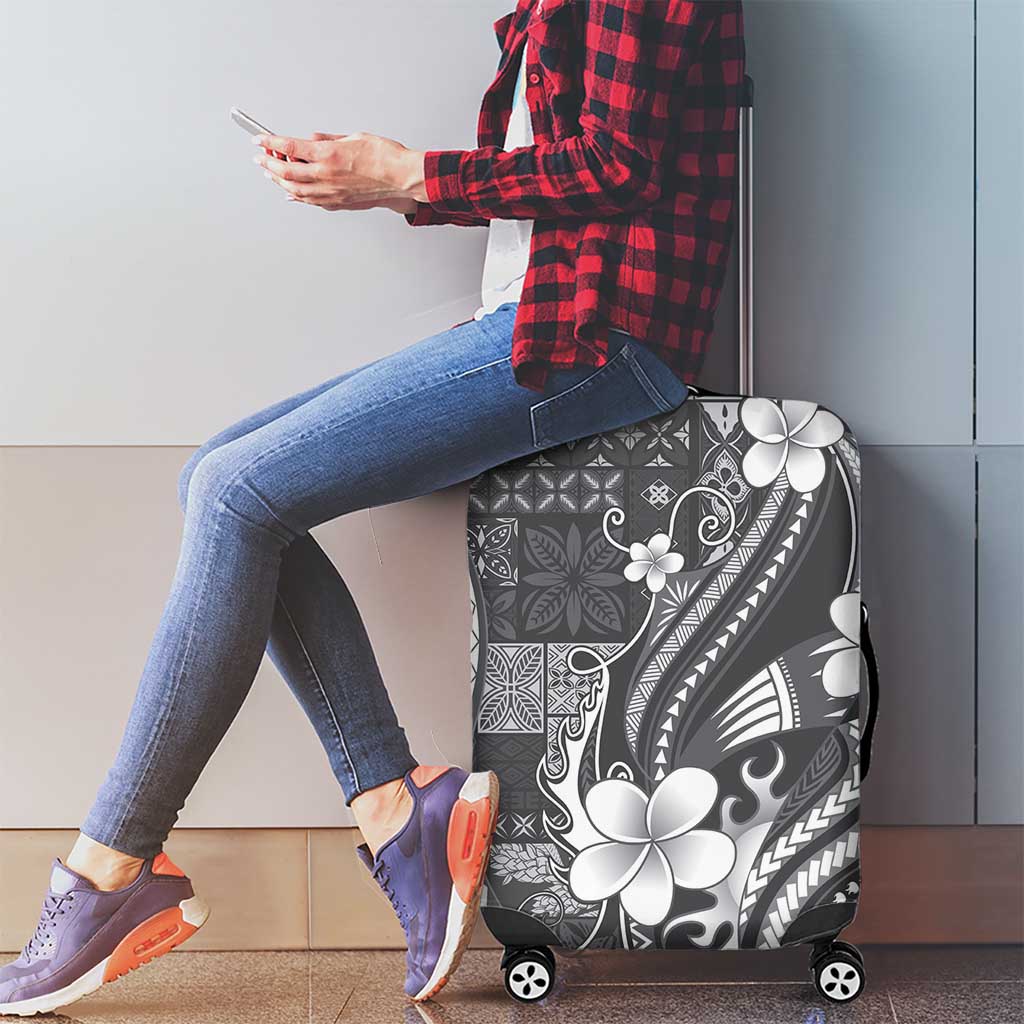 Samoa Siapo Tribal Pattern Luggage Cover Light Gray Polynesian Plumeria Tapa Motif