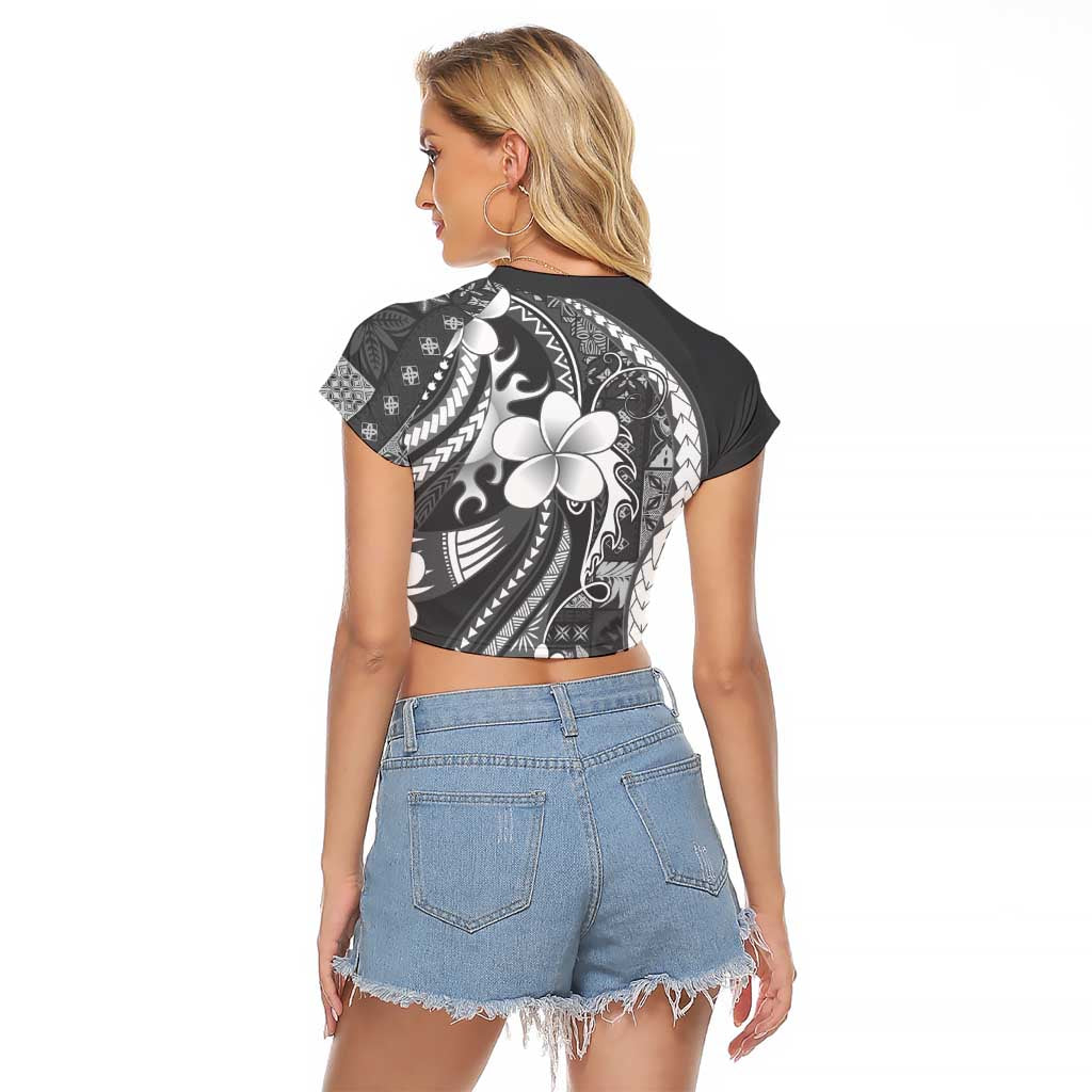 Samoa Siapo Tribal Pattern Raglan Cropped T Shirt Light Gray Polynesian Plumeria Tapa Motif